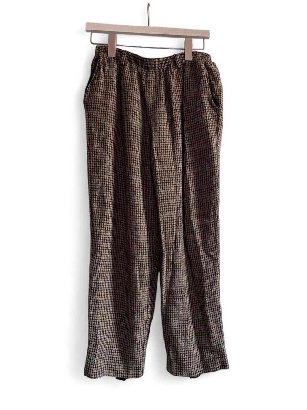Alfred Dunner Brown Check Elastic-Waist Wool Chinos